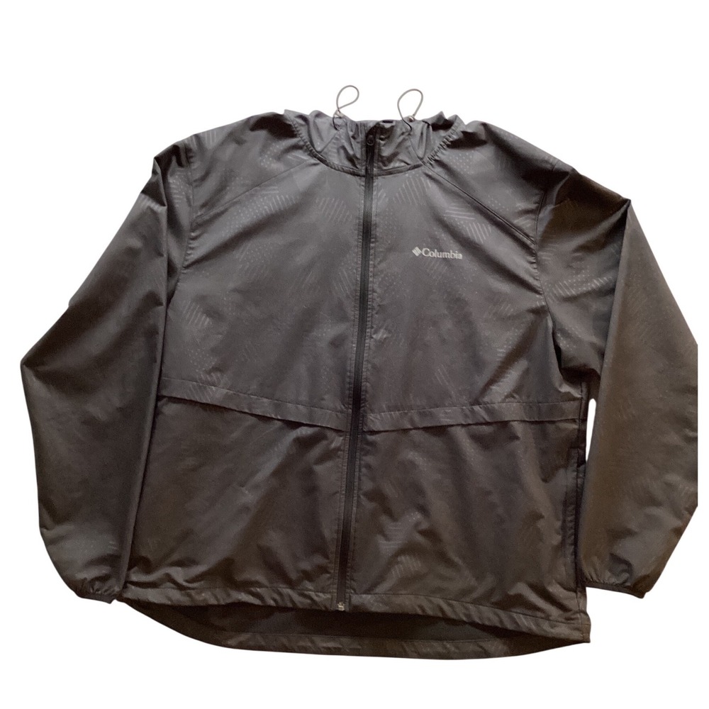 Columbia Men's Black Lightweight Hooded‎ Jacket Geometric Pattern Full Zip